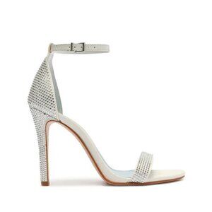 Schutz Cadey-Lee Heel Crystal Sandal White Leather Stiletto Ankle Strap SZ 8 NEW